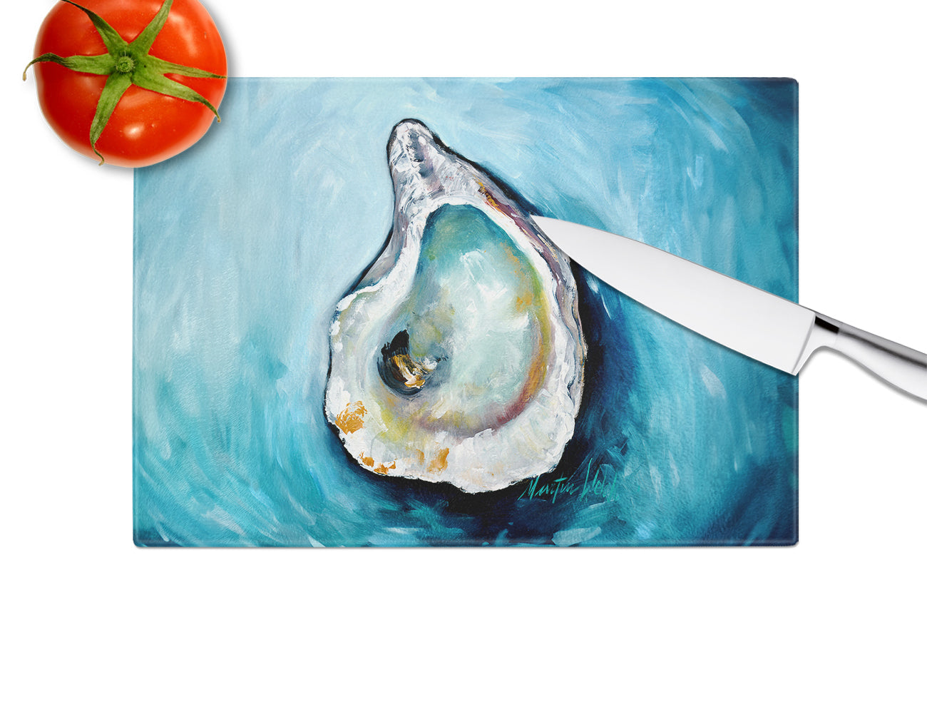 J Mac Oyster Cutting Board Tempered Glass Kitchen Cutting Surface, Heat Resistant Chopping, Non-Slip Feet, Food Prep & Serving