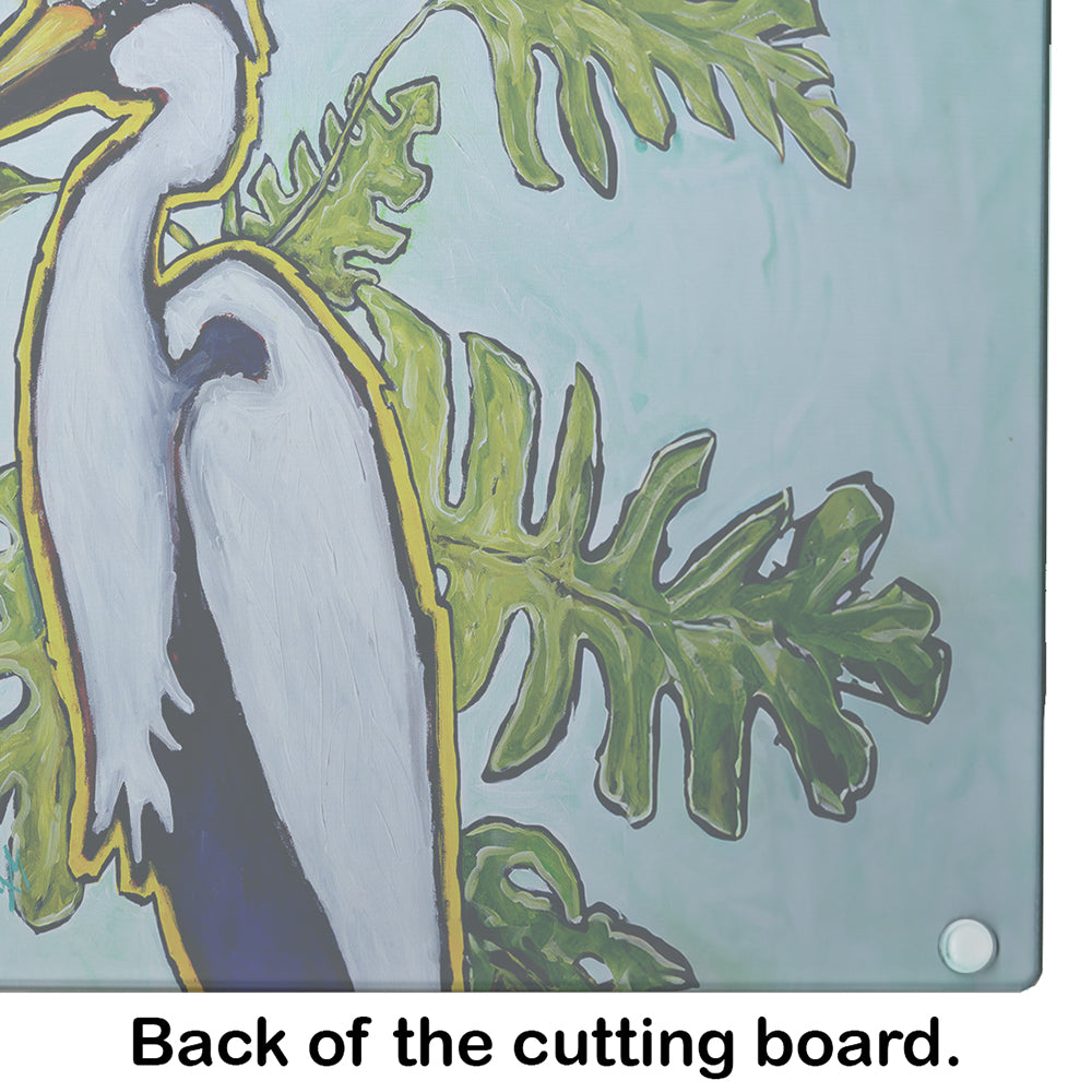 Jungle Fever Heron Cutting Board Tempered Glass Kitchen Cutting Surface, Heat Resistant Chopping, Non-Slip Feet, Food Prep & Serving