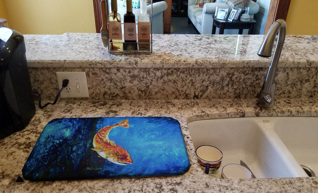 Katy Red Red Fish Dish Drying Mat Absorbent Dish Drying Mat Pad for Kitchen Counter Dish Drainer Mat for Countertop, 14 x 21", Multicolor