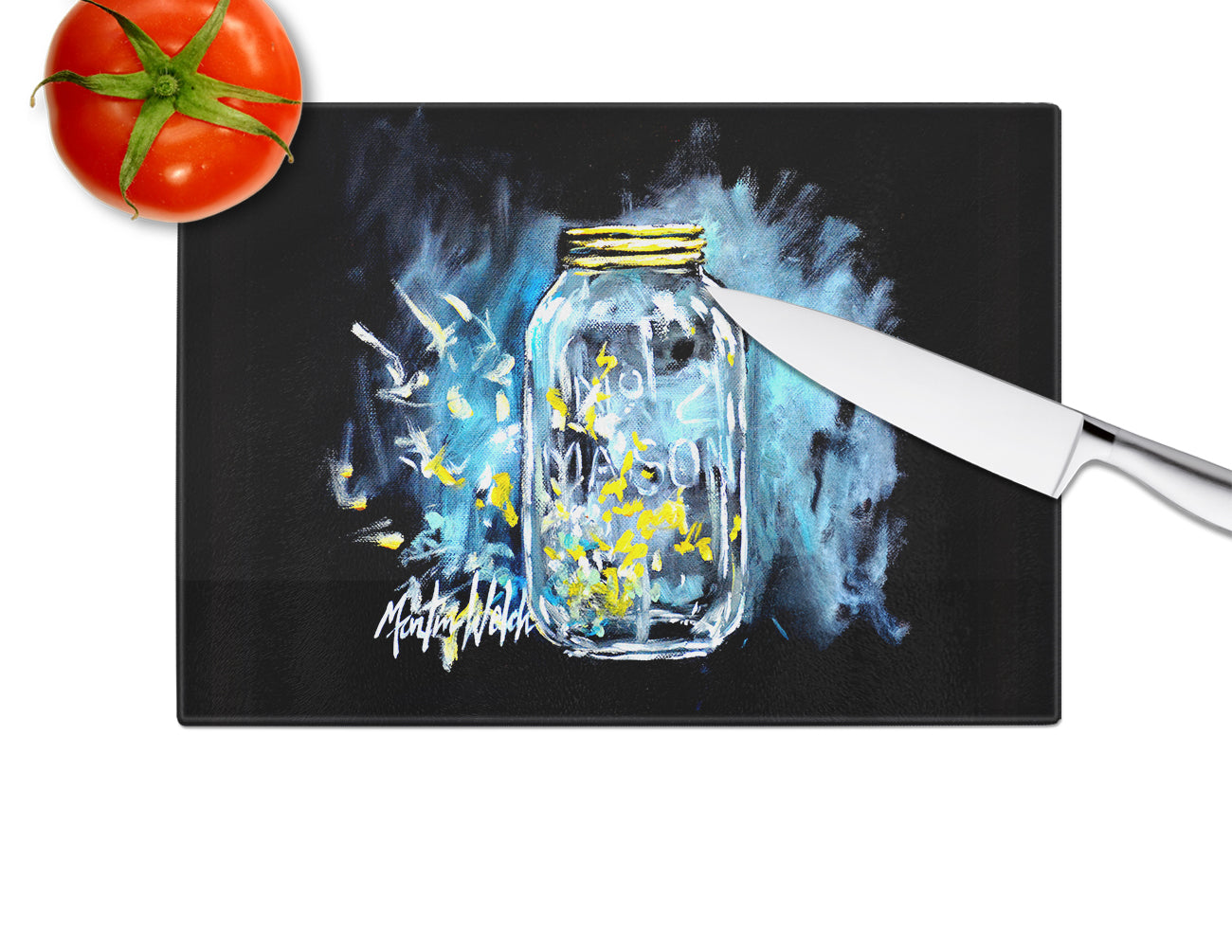 Lightning Bugs Cutting Board Tempered Glass Kitchen Cutting Surface, Heat Resistant Chopping, Non-Slip Feet, Food Prep & Serving