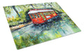 Little Red Street Car Cutting Board Tempered Glass Kitchen Cutting Surface, Heat Resistant Chopping, Non-Slip Feet, Food Prep & Serving