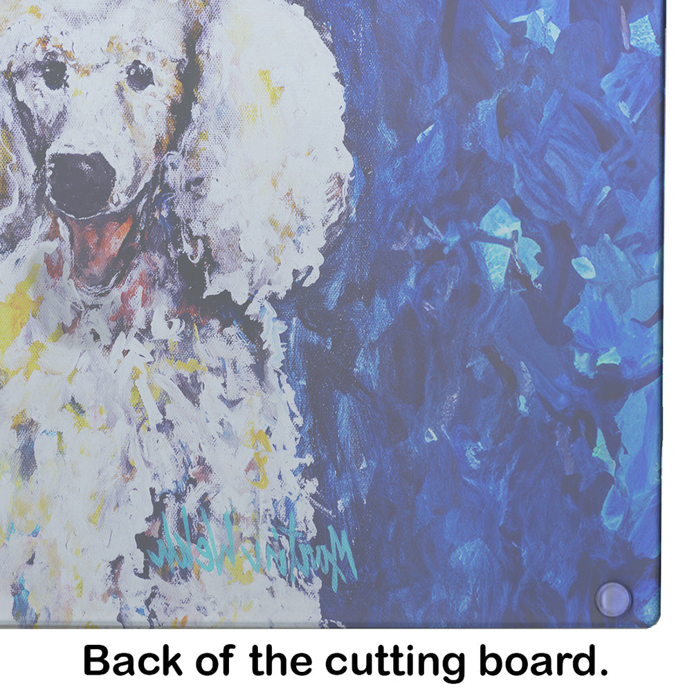 Louie White Poodle Cutting Board Tempered Glass Kitchen Cutting Surface, Heat Resistant Chopping, Non-Slip Feet, Food Prep & Serving