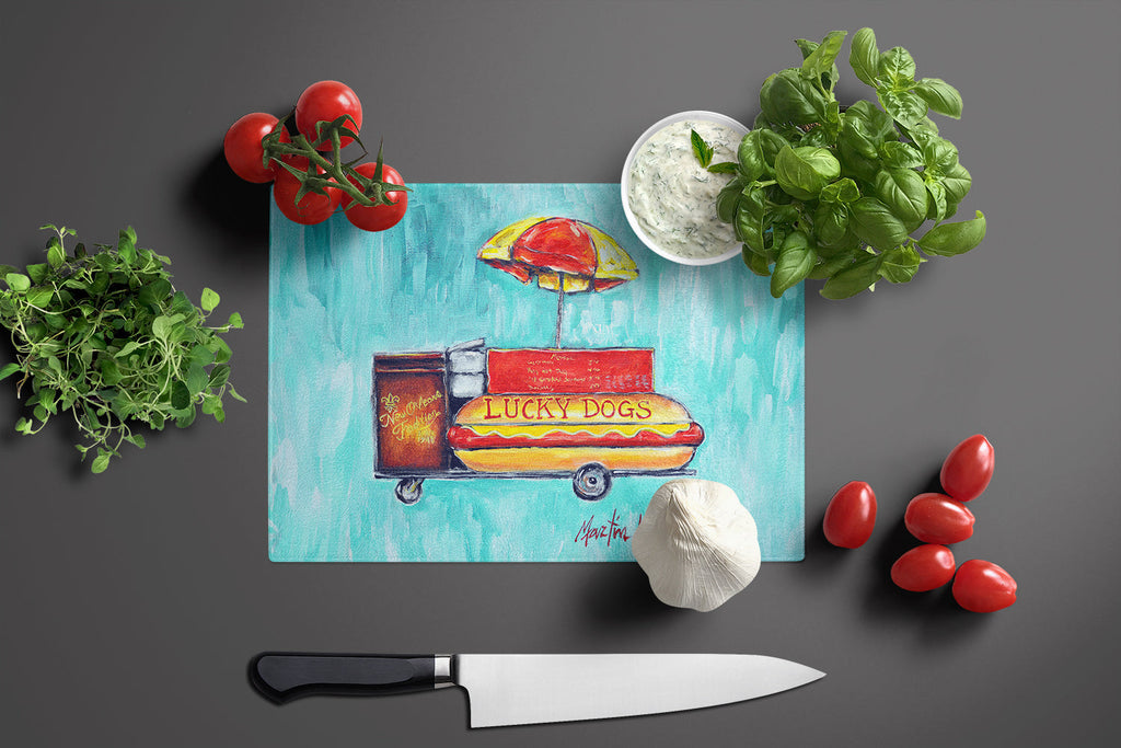 Hot Dog Cart Cutting Board Tempered Glass Kitchen Cutting Surface, Heat Resistant Chopping, Non-Slip Feet, Food Prep & Serving