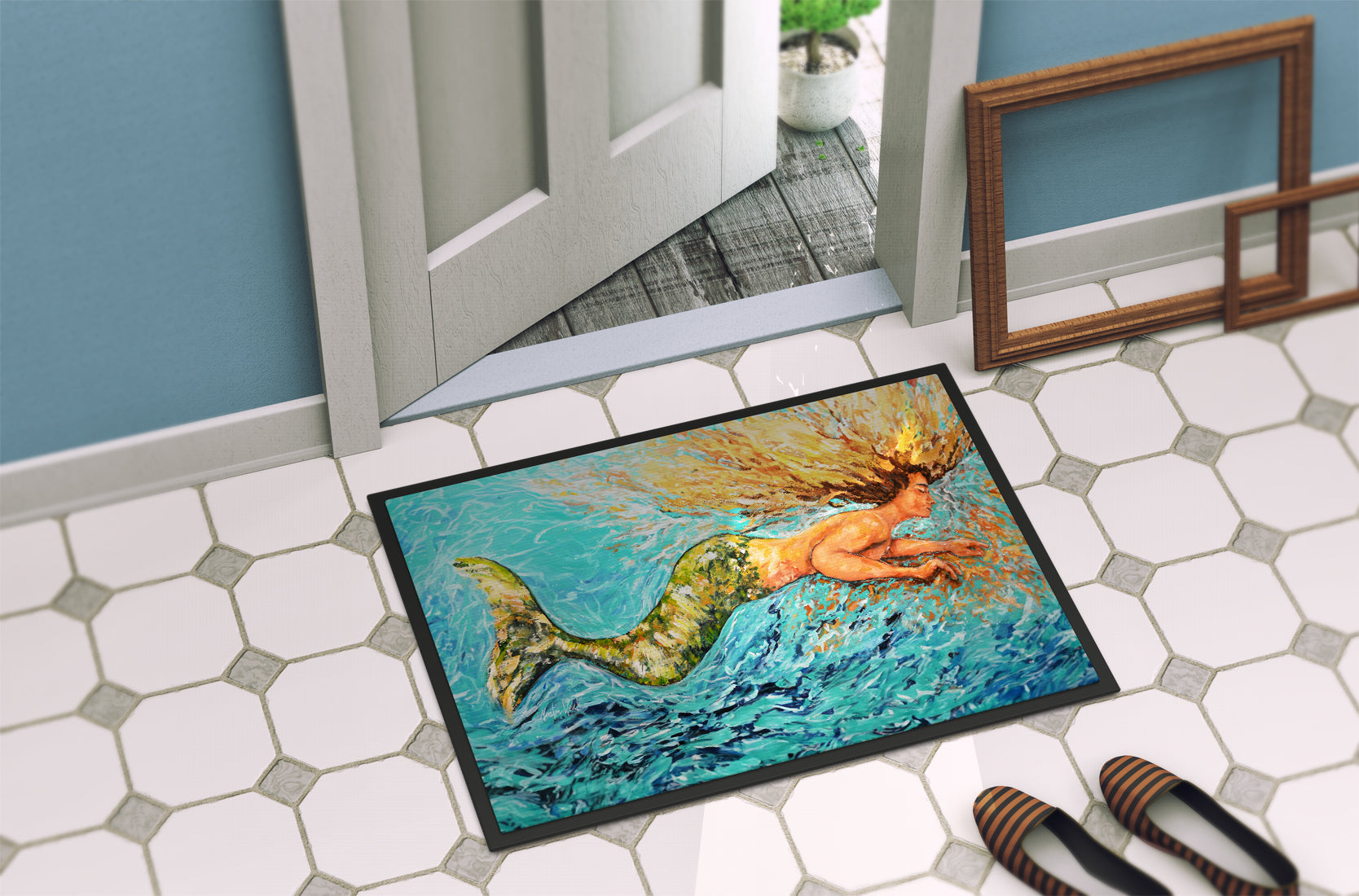 Mermaid After Your Heart Doormat Indoor Outdoor 24H X 36W Front Door Mat Rugs for Entryway, Non Slip Washable Low Pile,
