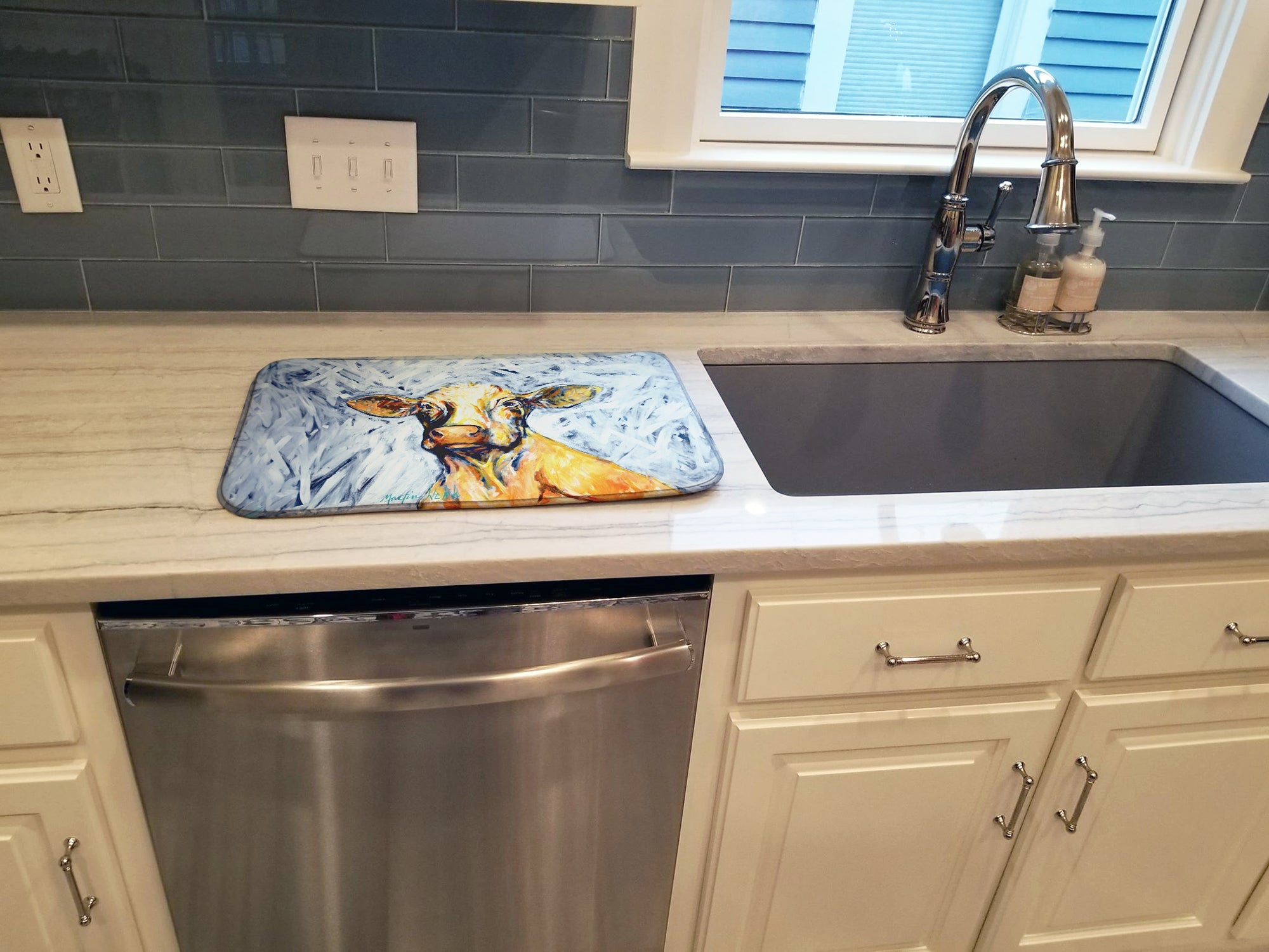 Moo Cow Dish Drying Mat Absorbent Dish Drying Mat Pad for Kitchen Counter Dish Drainer Mat for Countertop, 14 x 21", Multicolor