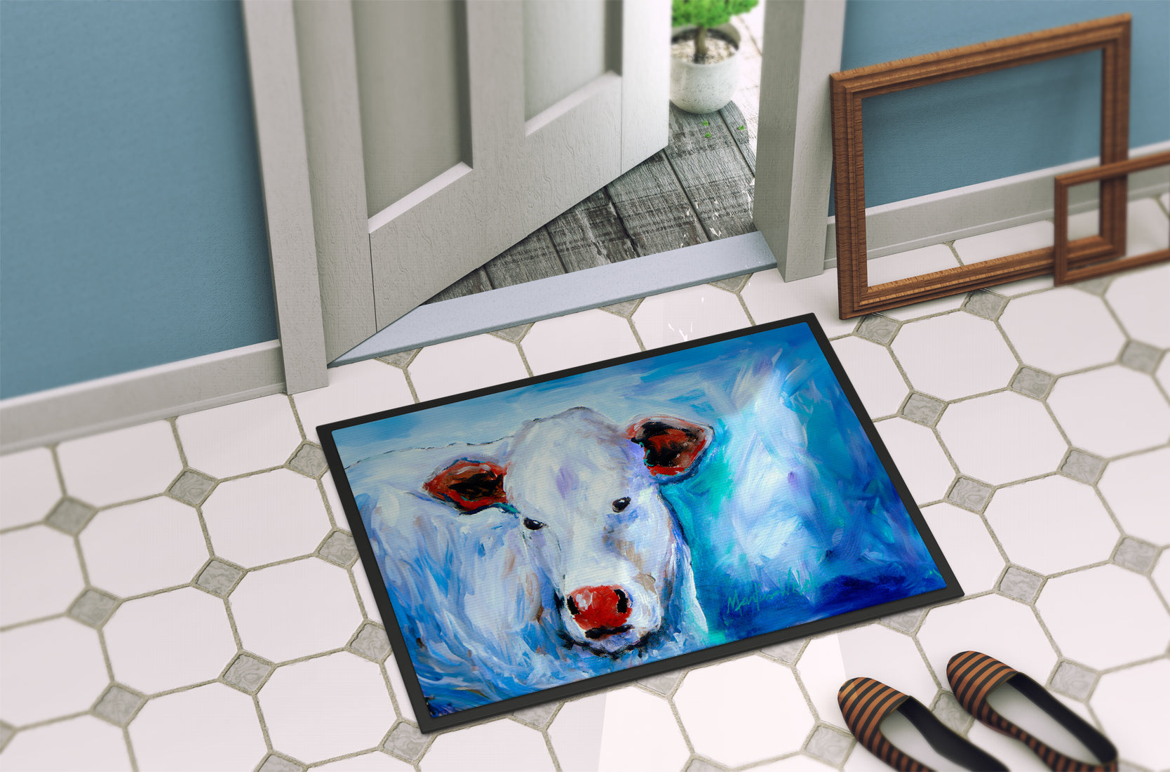 Move Over Cow Doormat Indoor Outdoor 24H X 36W Front Door Mat Rugs for Entryway, Non Slip Washable Low Pile,