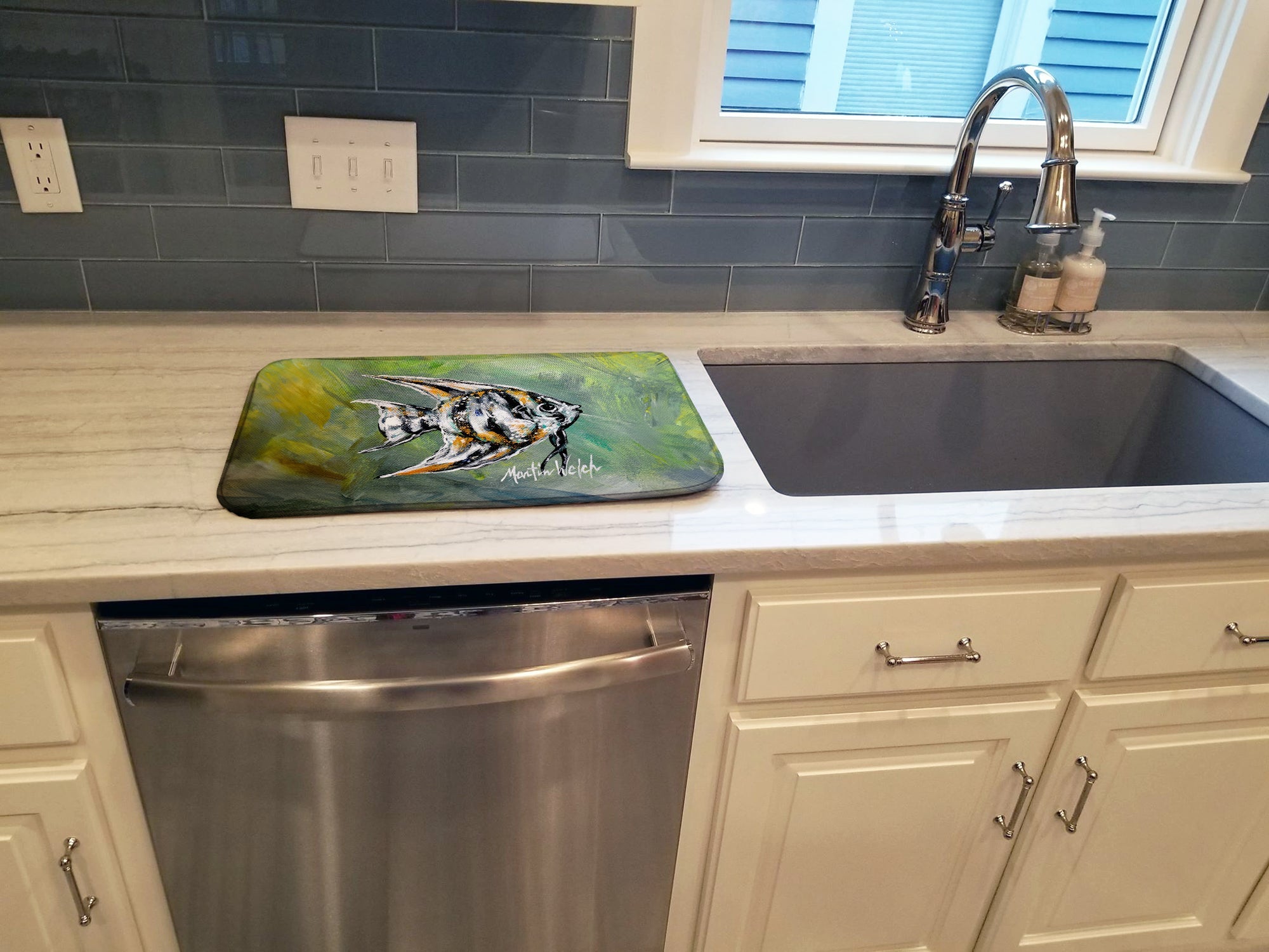 Nancys Fish Dish Drying Mat Absorbent Dish Drying Mat Pad for Kitchen Counter Dish Drainer Mat for Countertop, 14 x 21", Multicolor