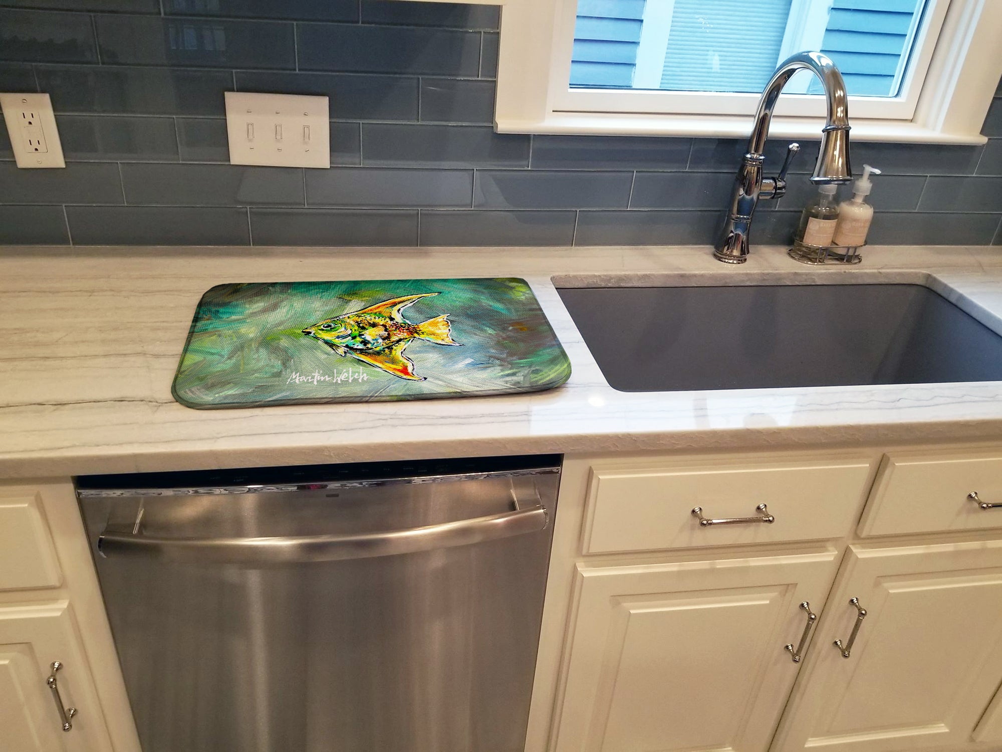 Nancys Other Fish Dish Drying Mat Absorbent Dish Drying Mat Pad for Kitchen Counter Dish Drainer Mat for Countertop, 14 x 21", Multicolor