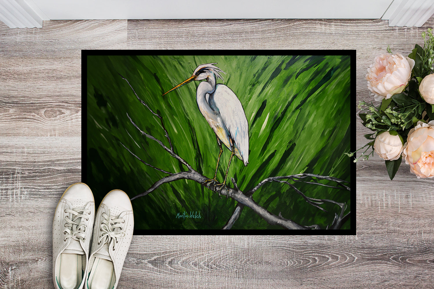 Heron On A Limb Doormat Indoor Outdoor 18H X 27W Front Door Mat Rugs for Entryway, Non Slip Washable