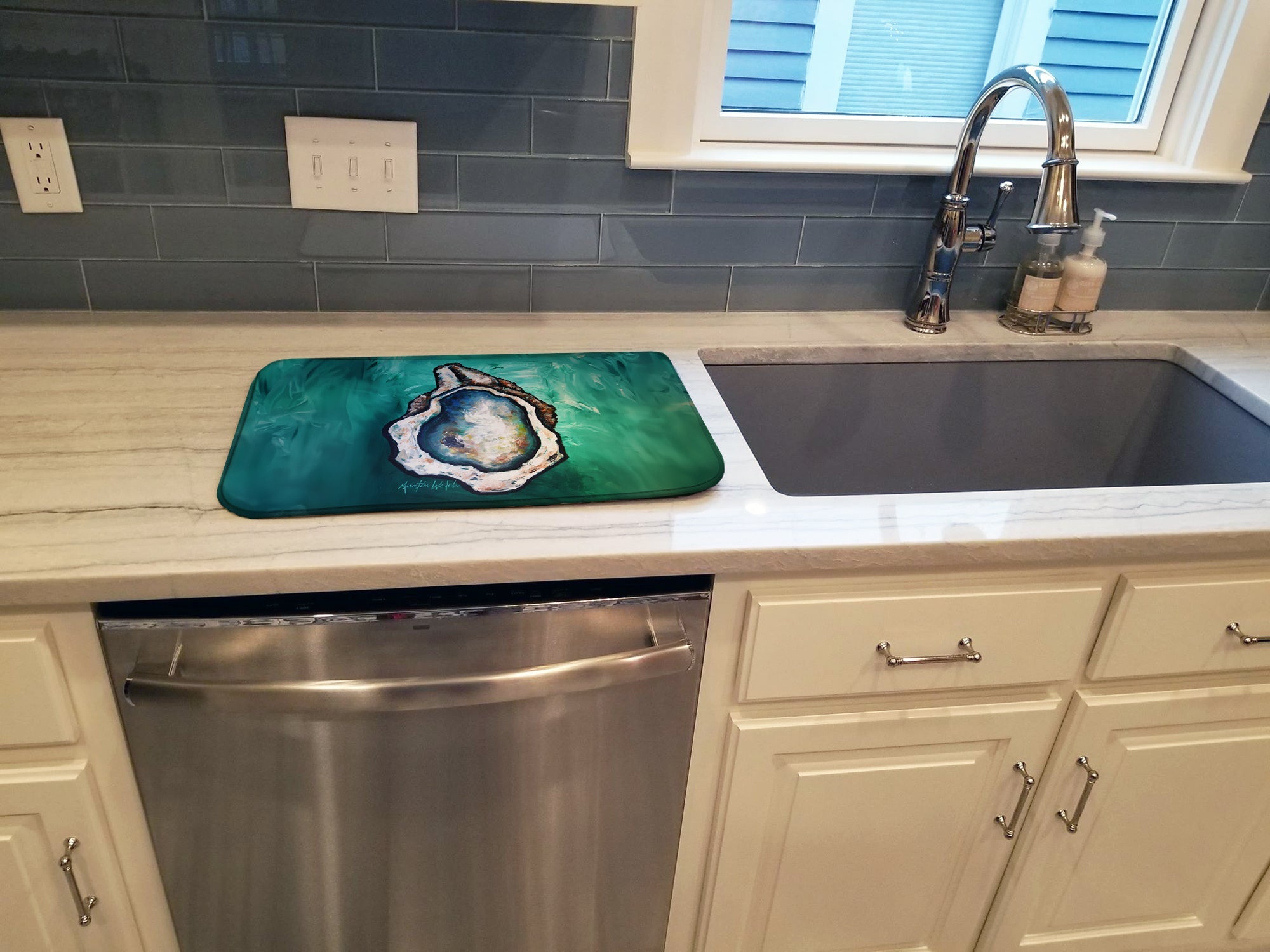 One Shell Oyster Dish Drying Mat Absorbent Dish Drying Mat Pad for Kitchen Counter Dish Drainer Mat for Countertop, 14 x 21", Multicolor