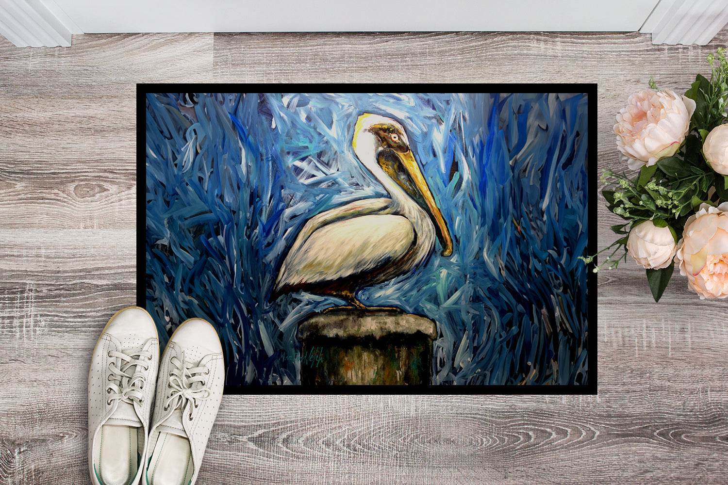 Pelican Blues Doormat Indoor Outdoor 18H X 27W Front Door Mat Rugs for Entryway, Non Slip Washable