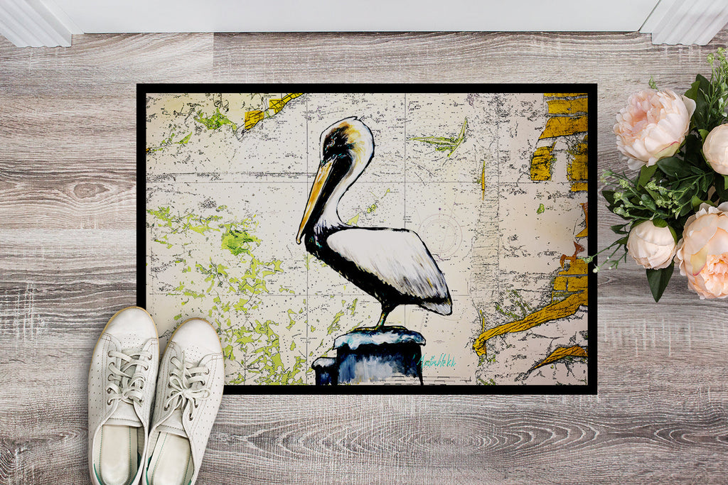 Pelican on Map Doormat Indoor Outdoor 24H X 36W Front Door Mat Rugs for Entryway, Non Slip Washable Low Pile,
