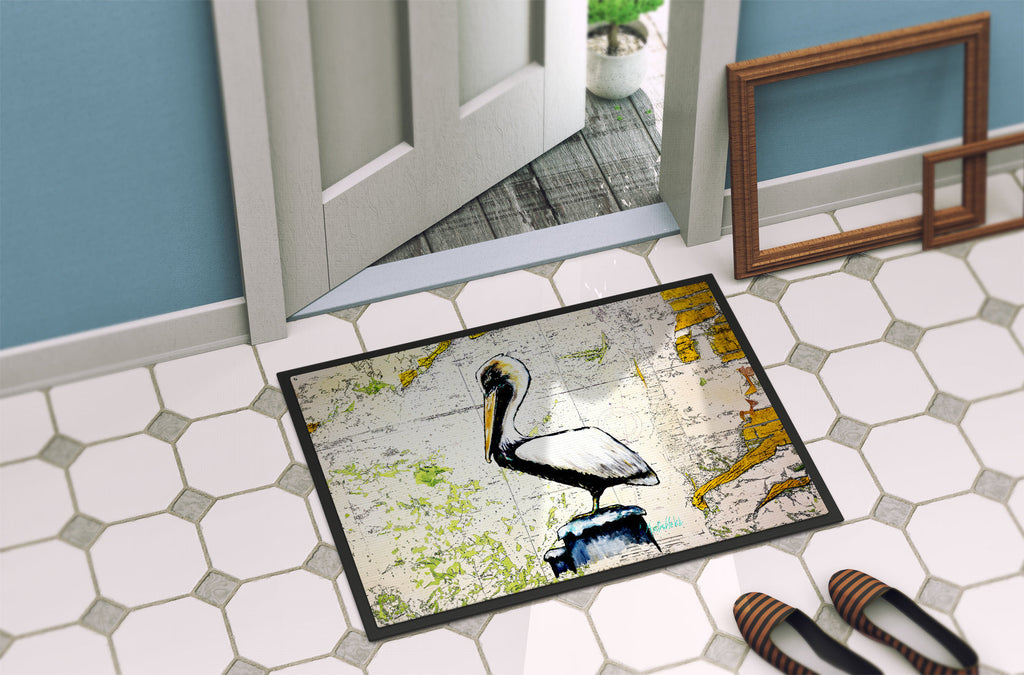 Pelican on Map Doormat Indoor Outdoor 24H X 36W Front Door Mat Rugs for Entryway, Non Slip Washable Low Pile,