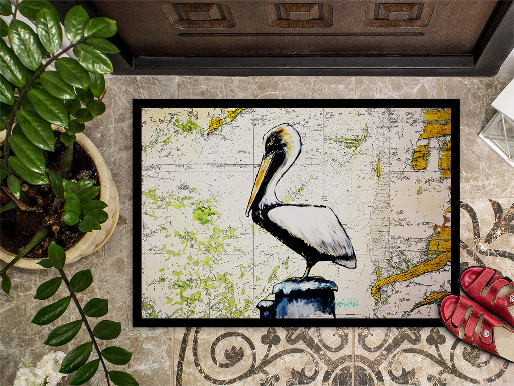 Pelican on Map Doormat Indoor Outdoor 18H X 27W Front Door Mat Rugs for Entryway, Non Slip Washable