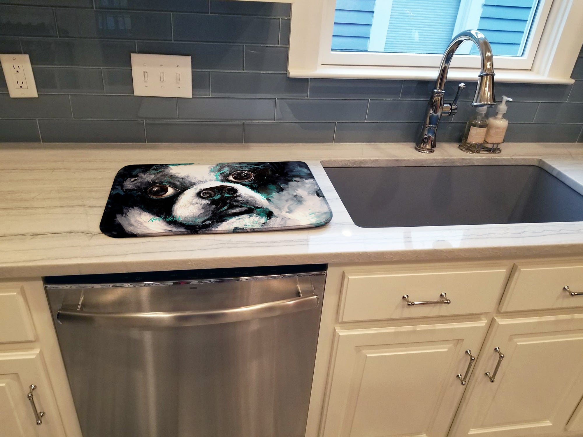 Boston Terrier Pretty Please Dish Drying Mat Absorbent Dish Drying Mat Pad for Kitchen Counter Dish Drainer Mat for Countertop, 14 x 21", Multicolor