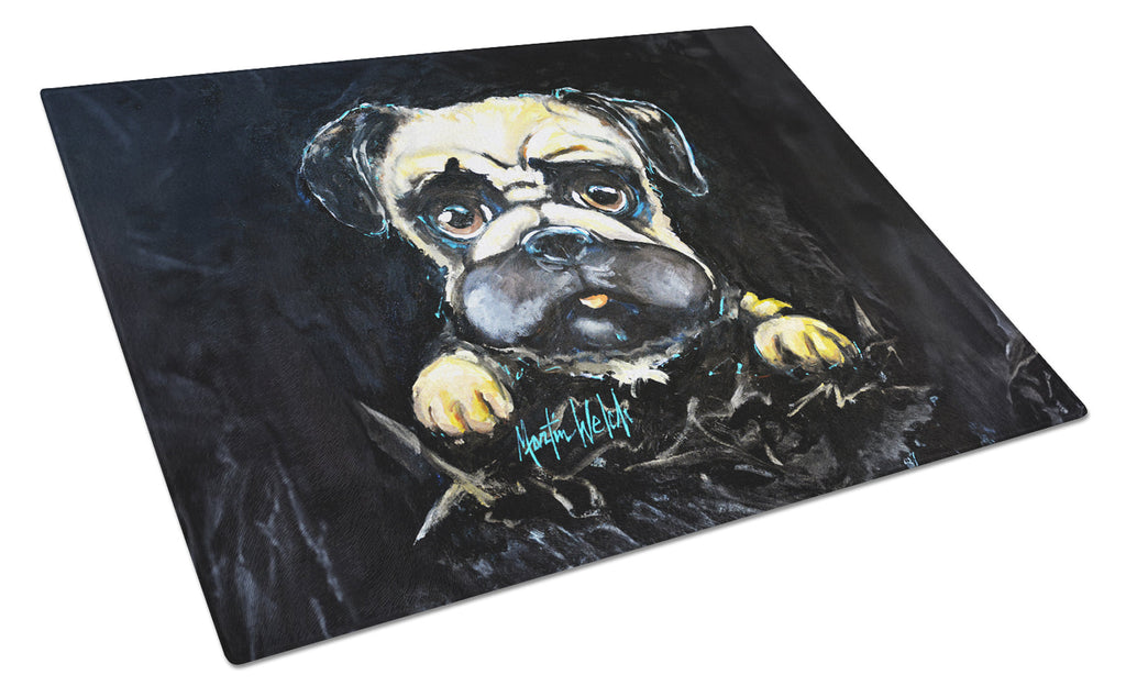 Pug It Out Cutting Board Tempered Glass Kitchen Cutting Surface, Heat Resistant Chopping, Non-Slip Feet, Food Prep & Serving