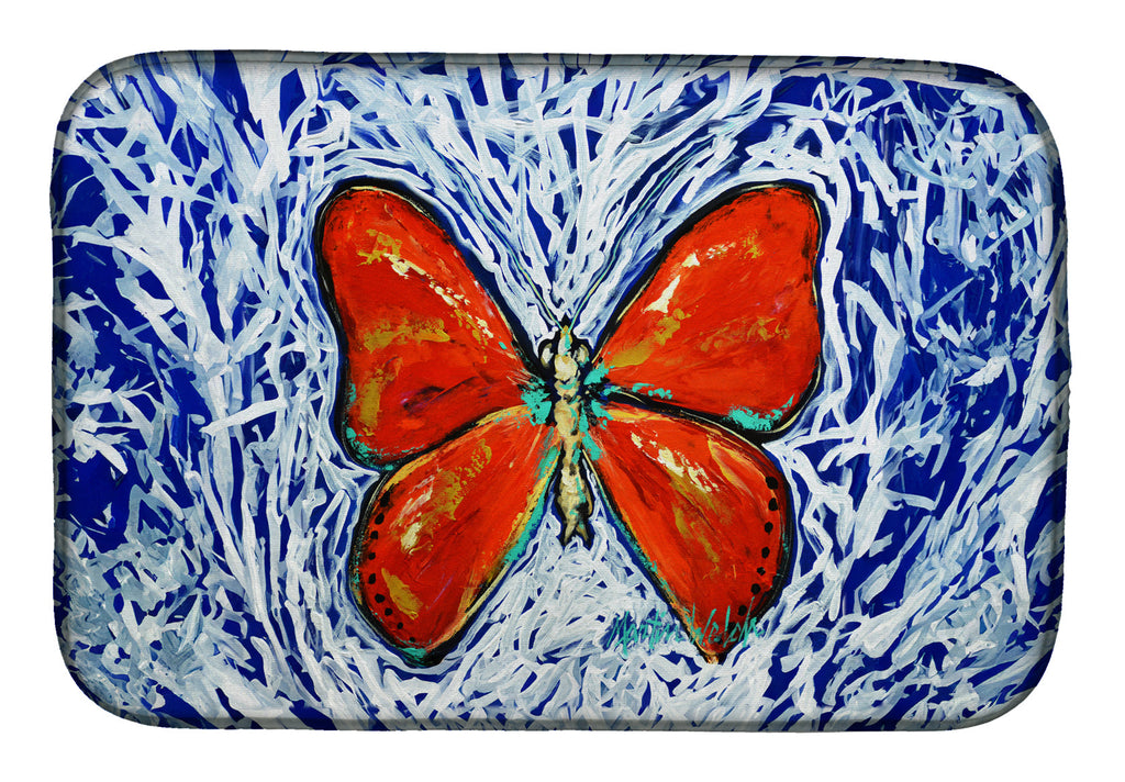 Red Glider Butterfly Dish Drying Mat Absorbent Dish Drying Mat Pad for Kitchen Counter Dish Drainer Mat for Countertop, 14 x 21", Multicolor