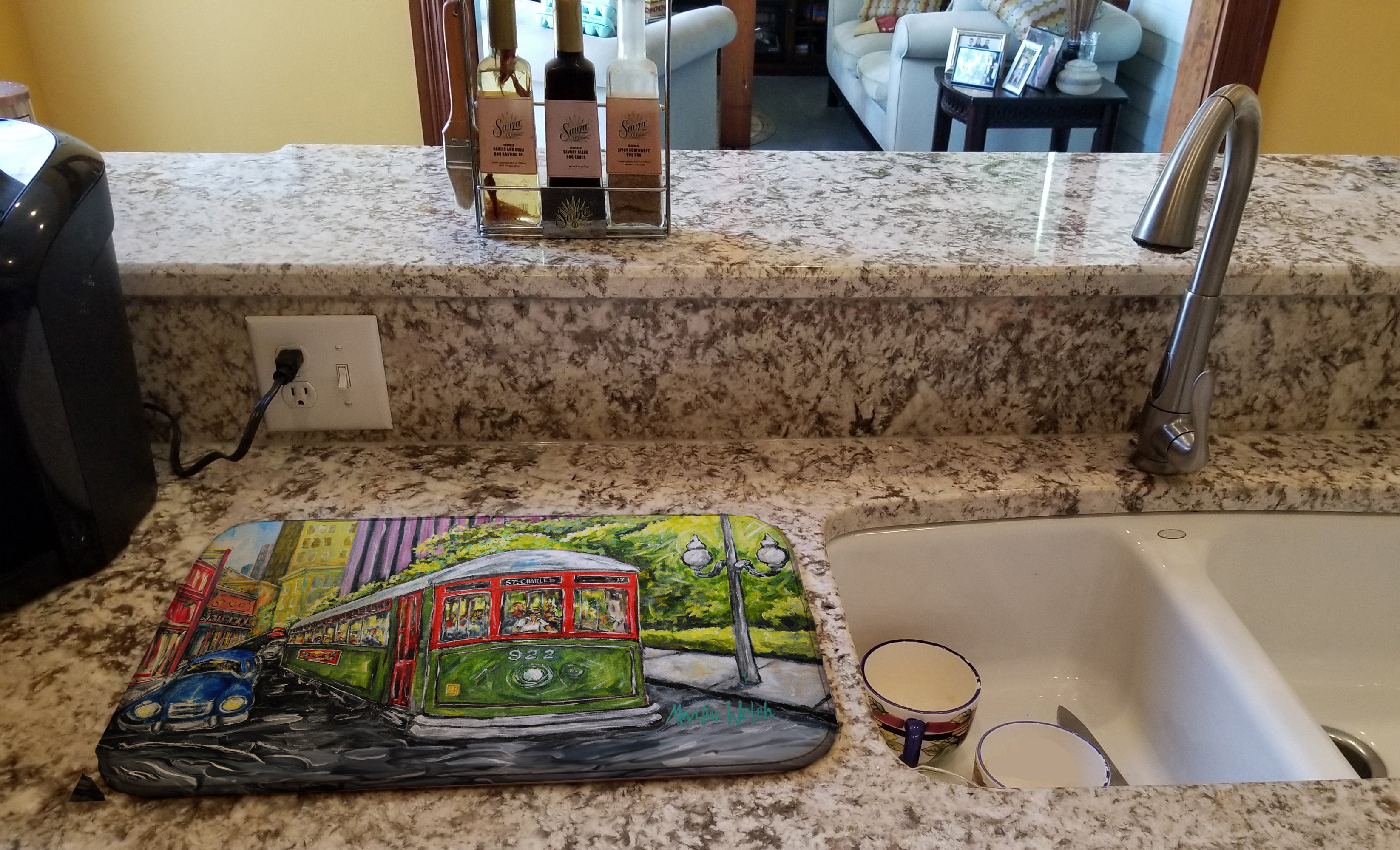 Saint Charles No. 922 Streetcar Again Dish Drying Mat Absorbent Dish Drying Mat Pad for Kitchen Counter Dish Drainer Mat for Countertop, 14 x 21", Multicolor