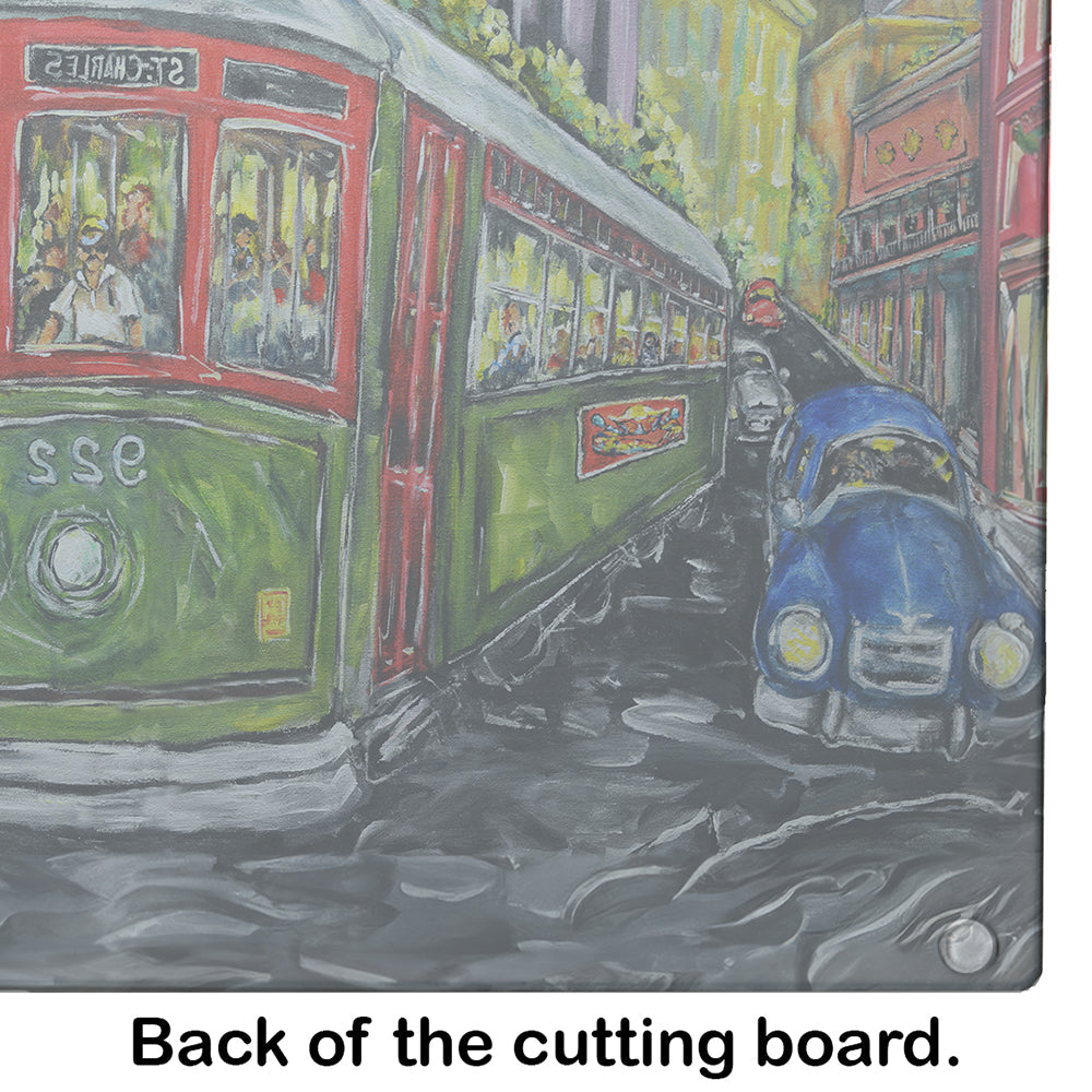 Saint Charles No. 922 Streetcar Again Cutting Board Tempered Glass Kitchen Cutting Surface, Heat Resistant Chopping, Non-Slip Feet, Food Prep & Serving