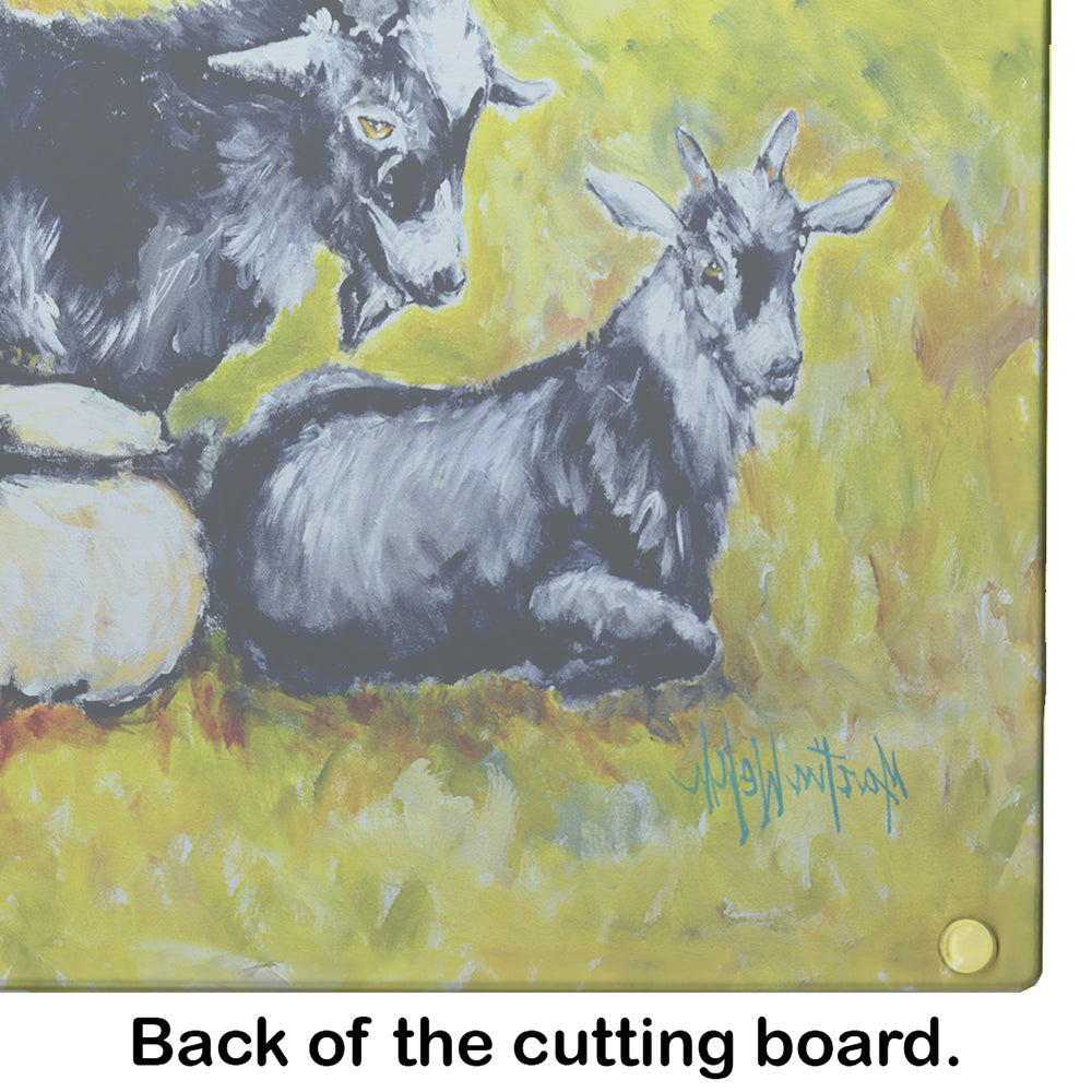 Scooter Pooter and Tooter Goats Cutting Board Tempered Glass Kitchen Cutting Surface, Heat Resistant Chopping, Non-Slip Feet, Food Prep & Serving