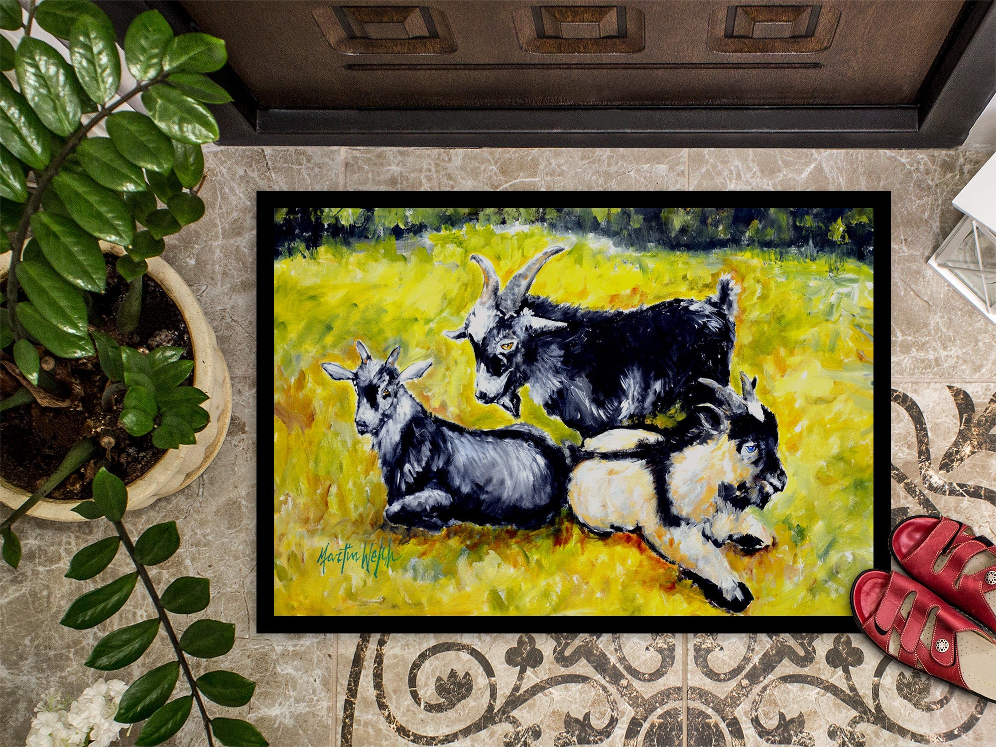 Scooter Pooter and Tooter Goats Doormat Indoor Outdoor 18H X 27W Front Door Mat Rugs for Entryway, Non Slip Washable