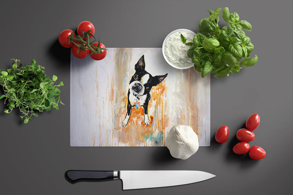 Boston Terrier Scout Cutting Board Tempered Glass Kitchen Cutting Surface, Heat Resistant Chopping, Non-Slip Feet, Food Prep & Serving