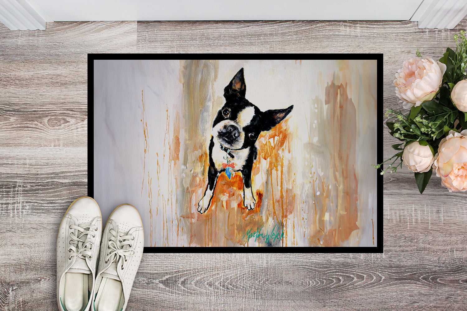 Boston Terrier Scout Doormat Indoor Outdoor 18H X 27W Front Door Mat Rugs for Entryway, Non Slip Washable
