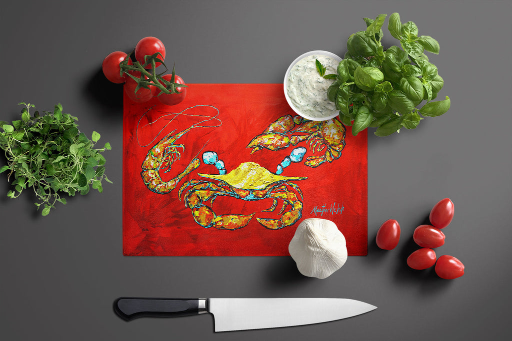 Seafood Sandwich Crab Shrimp Crawfish Cutting Board Tempered Glass Kitchen Cutting Surface, Heat Resistant Chopping, Non-Slip Feet, Food Prep & Serving