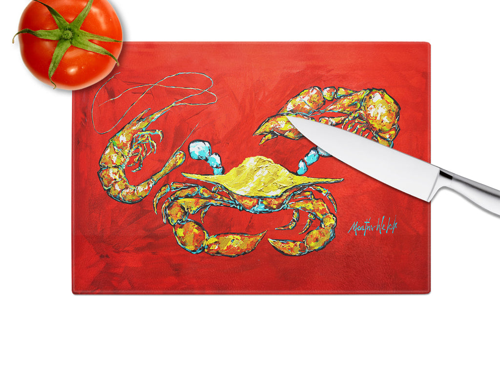 Seafood Sandwich Crab Shrimp Crawfish Cutting Board Tempered Glass Kitchen Cutting Surface, Heat Resistant Chopping, Non-Slip Feet, Food Prep & Serving