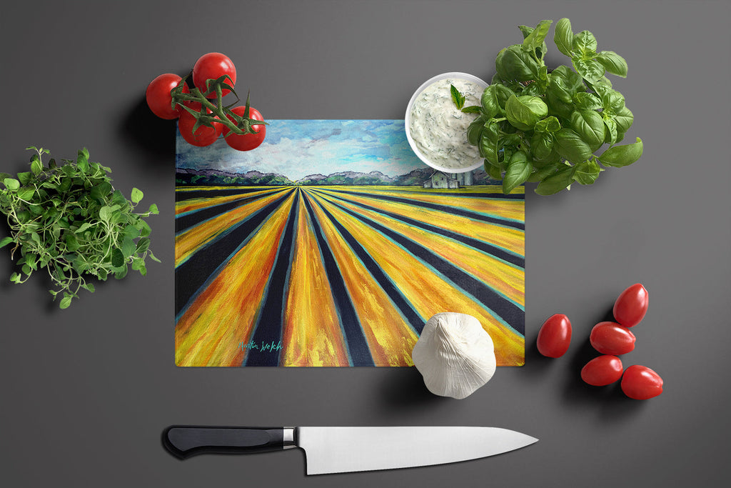 Silos Farm Land Cutting Board Tempered Glass Kitchen Cutting Surface, Heat Resistant Chopping, Non-Slip Feet, Food Prep & Serving