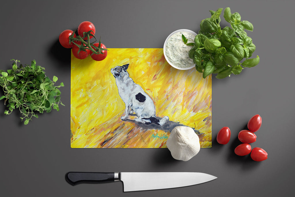 Sleeping In The Sunshine Dog Cutting Board Tempered Glass Kitchen Cutting Surface, Heat Resistant Chopping, Non-Slip Feet, Food Prep & Serving