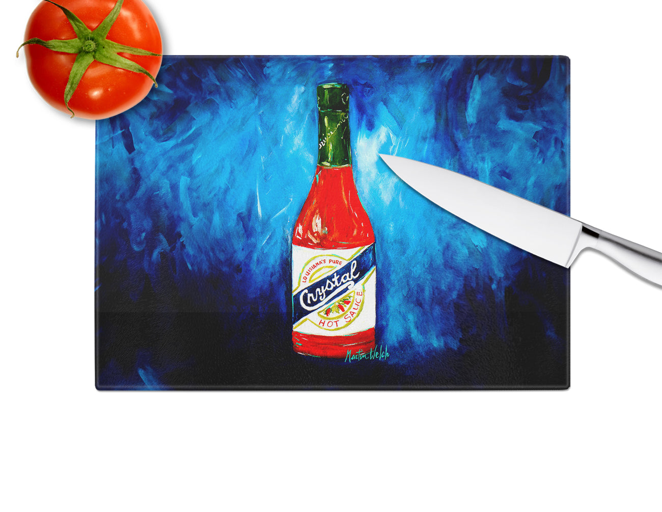 So Hot I'm Blue Sauce Cutting Board Tempered Glass Kitchen Cutting Surface, Heat Resistant Chopping, Non-Slip Feet, Food Prep & Serving