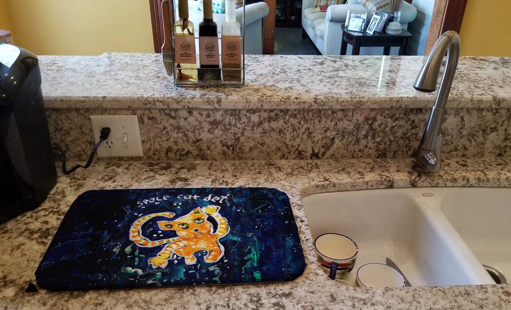 Space Cat Det Cat Dish Drying Mat Absorbent Dish Drying Mat Pad for Kitchen Counter Dish Drainer Mat for Countertop, 14 x 21", Multicolor