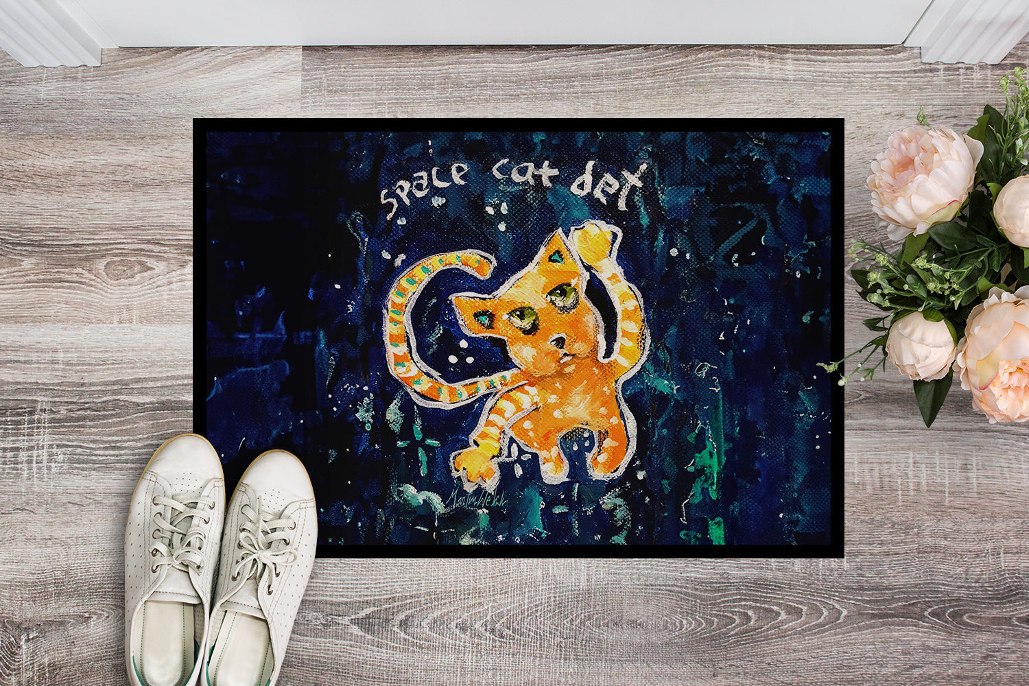 Space Cat Det Cat Doormat Indoor Outdoor 24H X 36W Front Door Mat Rugs for Entryway, Non Slip Washable Low Pile,