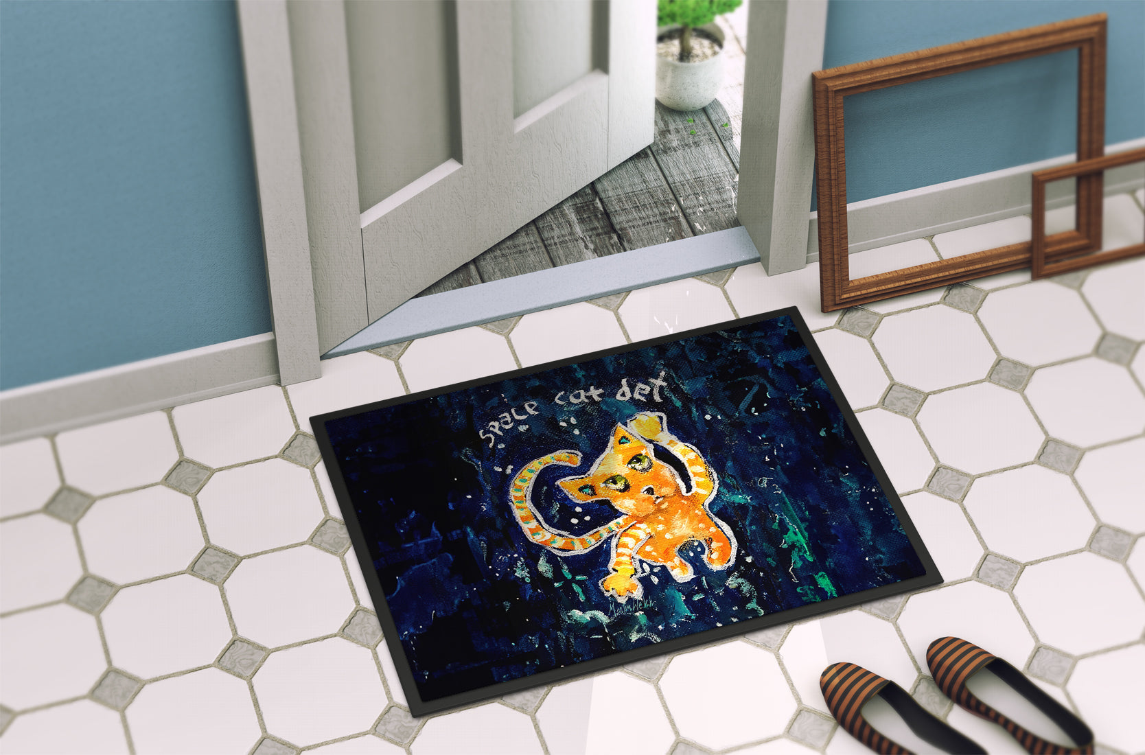 Space Cat Det Cat Doormat Indoor Outdoor 24H X 36W Front Door Mat Rugs for Entryway, Non Slip Washable Low Pile,