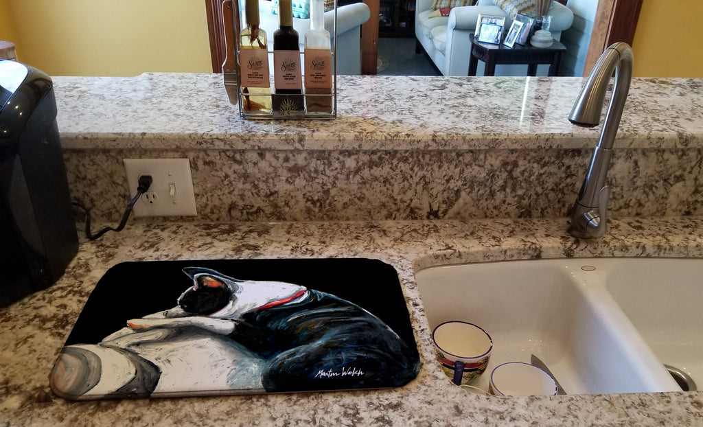 Boston Terrier Spot In The Sun Dish Drying Mat Absorbent Dish Drying Mat Pad for Kitchen Counter Dish Drainer Mat for Countertop, 14 x 21", Multicolor