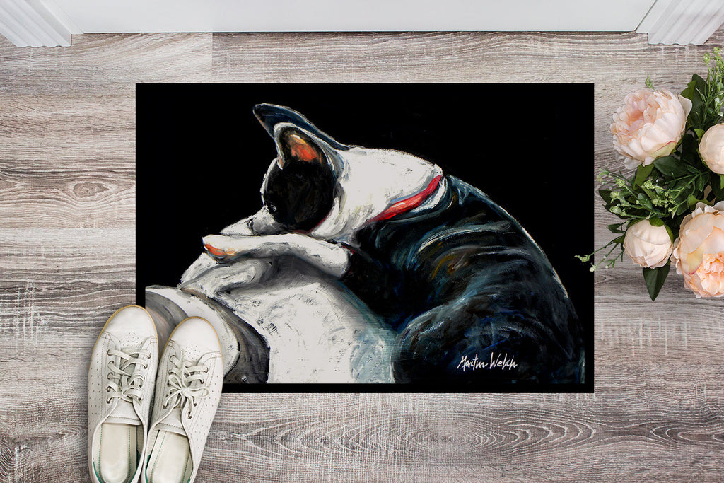 Boston Terrier Spot In The Sun Doormat Indoor Outdoor 18H X 27W Front Door Mat Rugs for Entryway, Non Slip Washable