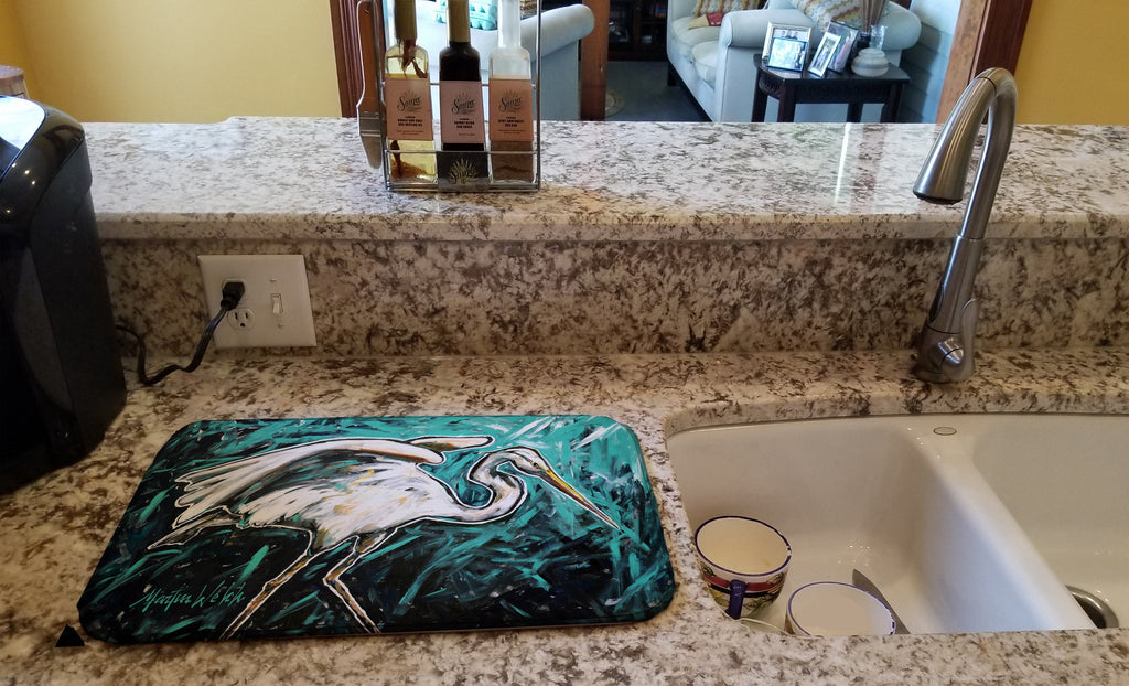 Heron Stretch Dish Drying Mat Absorbent Dish Drying Mat Pad for Kitchen Counter Dish Drainer Mat for Countertop, 14 x 21", Multicolor