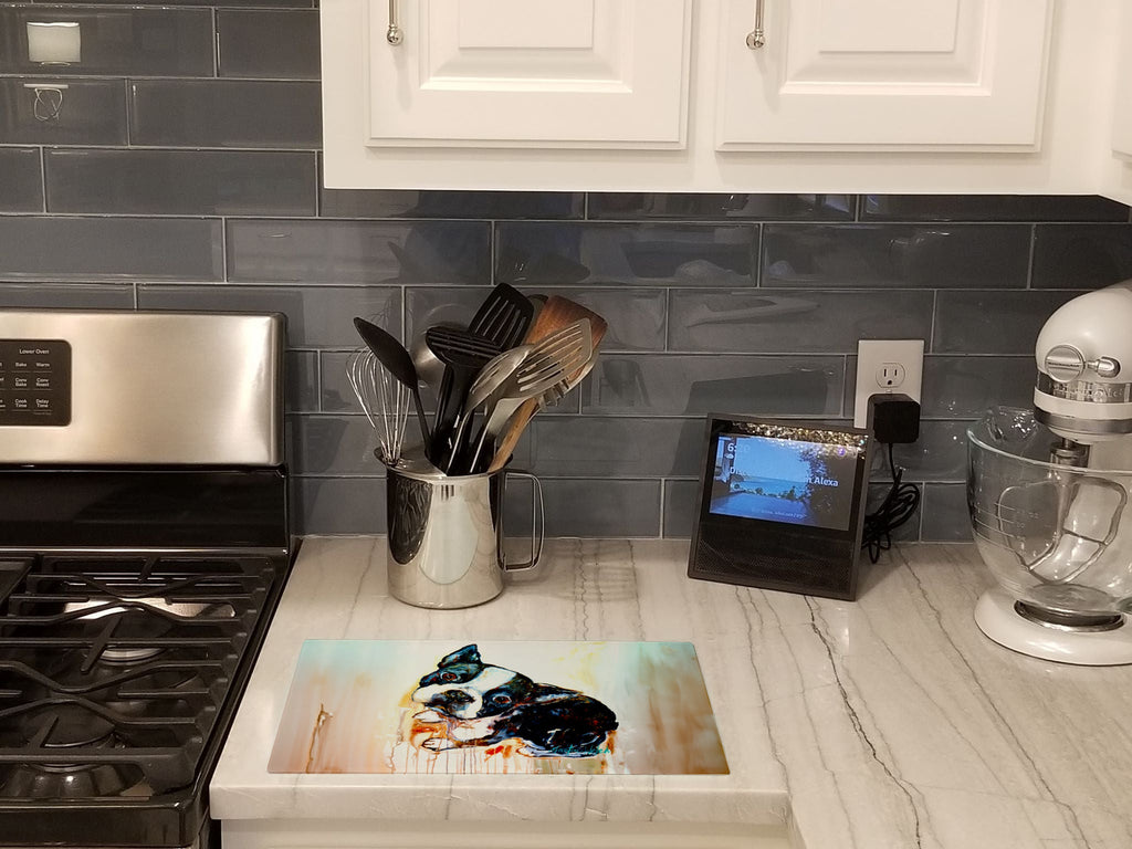 Boston Terrier The Look Cutting Board Tempered Glass Kitchen Cutting Surface, Heat Resistant Chopping, Non-Slip Feet, Food Prep & Serving