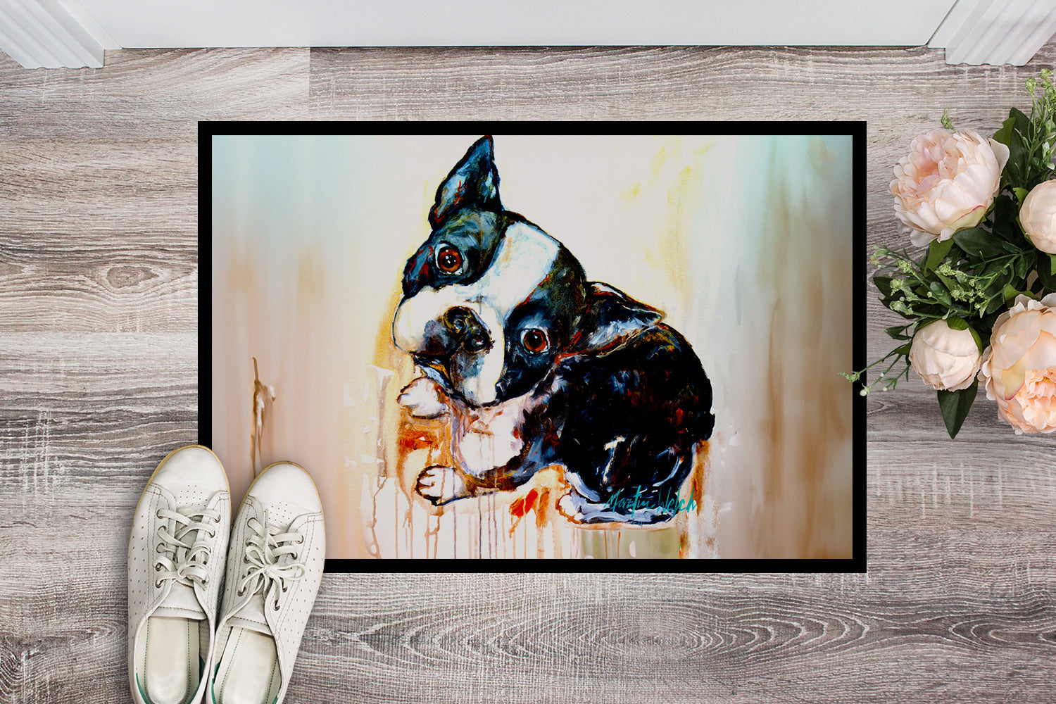 Boston Terrier The Look Doormat Indoor Outdoor 18H X 27W Front Door Mat Rugs for Entryway, Non Slip Washable
