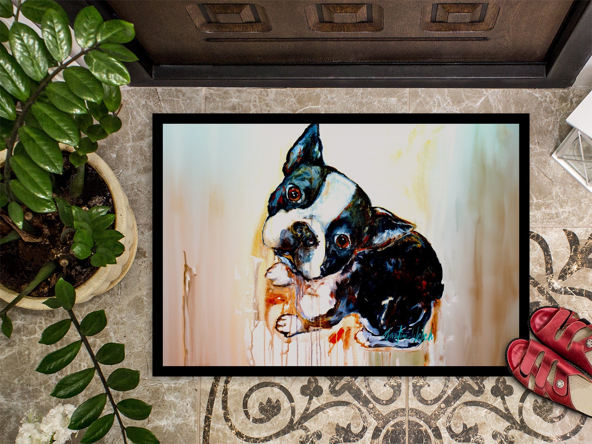Boston Terrier The Look Doormat Indoor Outdoor 18H X 27W Front Door Mat Rugs for Entryway, Non Slip Washable