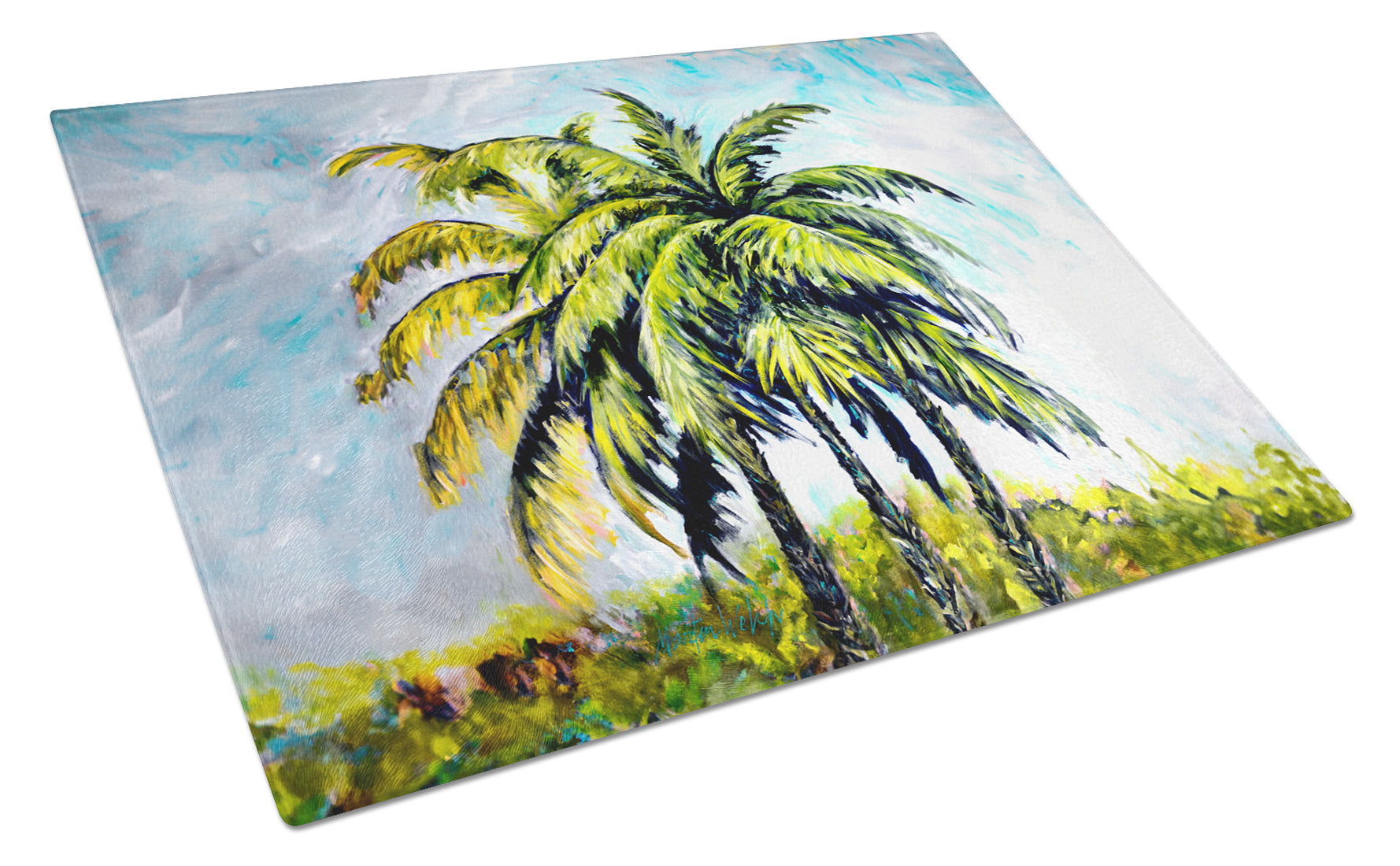 Tropical Breeze Palm Trees Cutting Board Tempered Glass Kitchen Cutting Surface, Heat Resistant Chopping, Non-Slip Feet, Food Prep & Serving