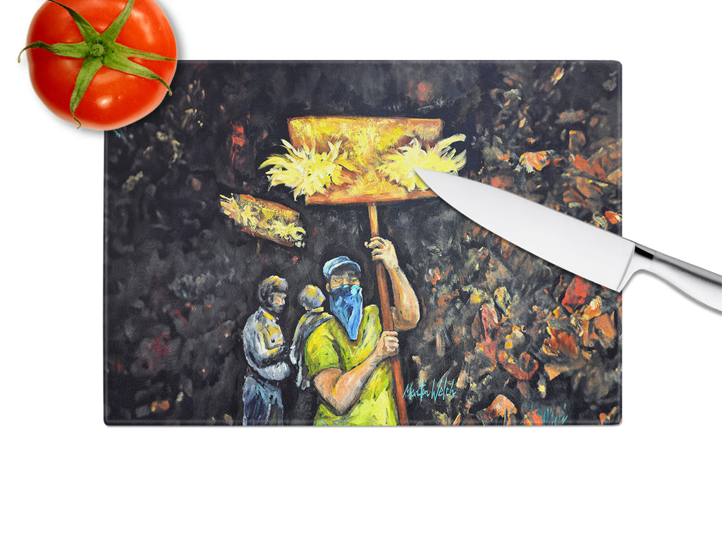 Turn Up The Heat Mardi Gras Cutting Board Tempered Glass Kitchen Cutting Surface, Heat Resistant Chopping, Non-Slip Feet, Food Prep & Serving
