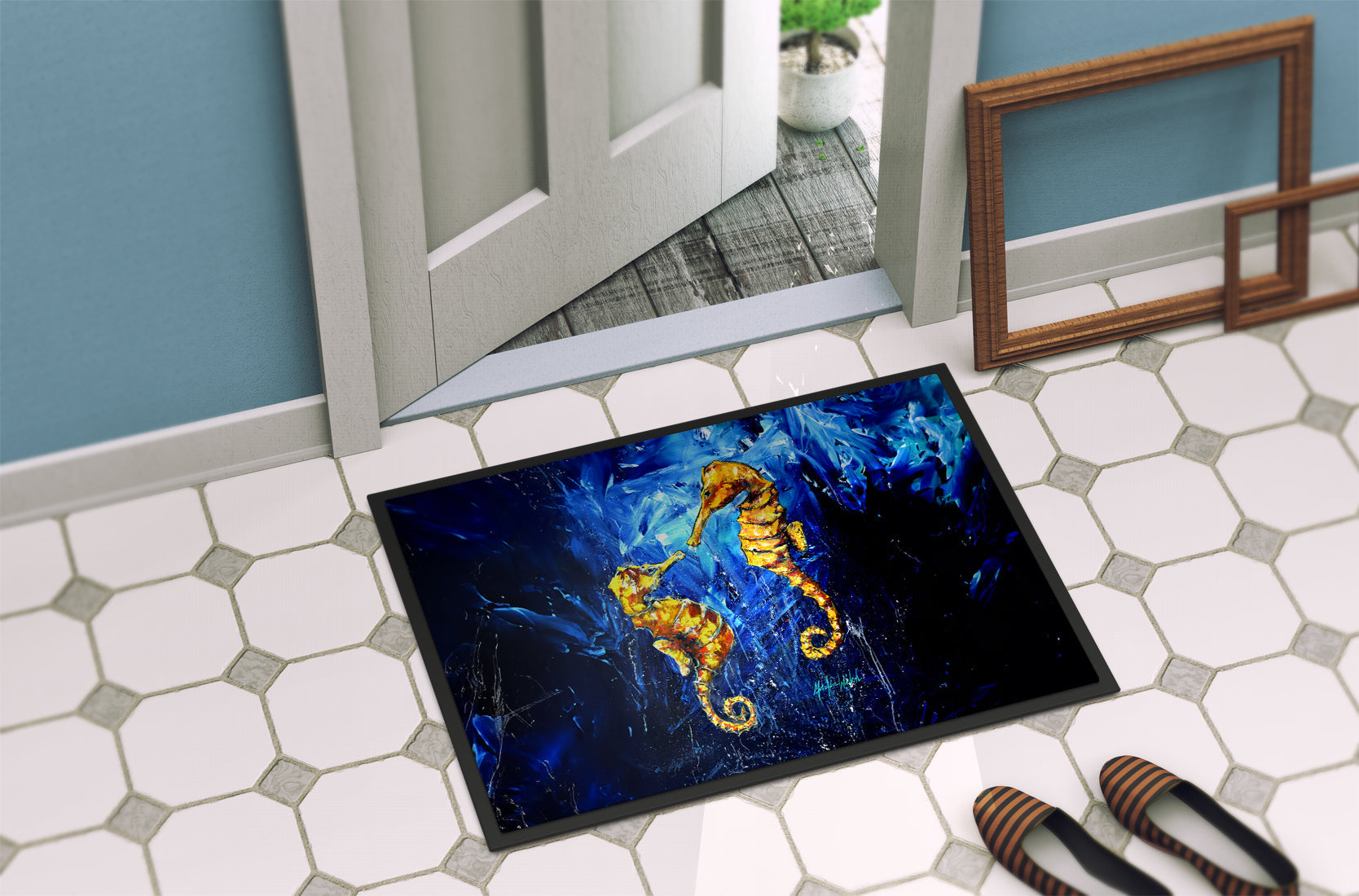 Seahorses Two To Tango Doormat Indoor Outdoor 24H X 36W Front Door Mat Rugs for Entryway, Non Slip Washable Low Pile,