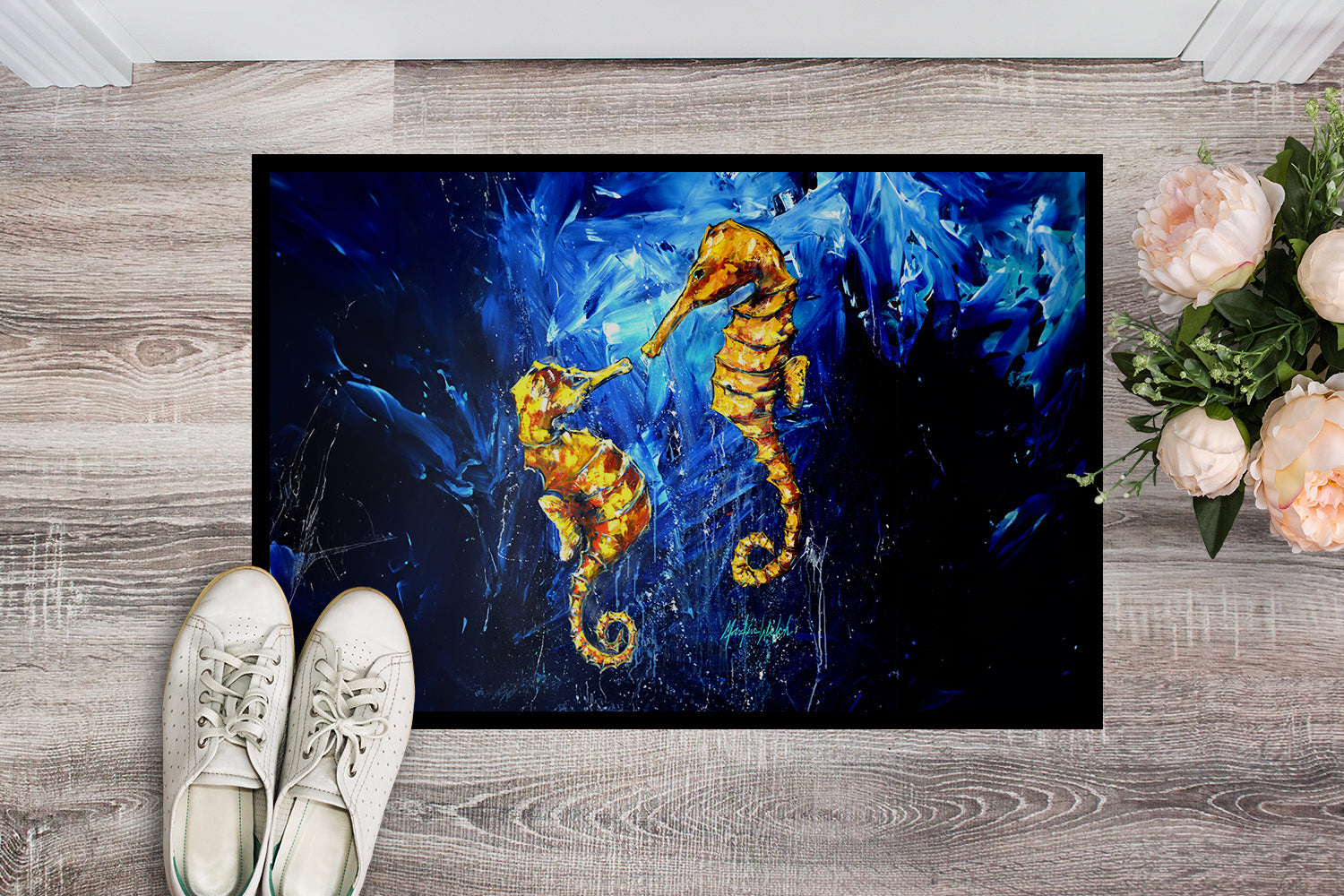Seahorses Two To Tango Doormat Indoor Outdoor 18H X 27W Front Door Mat Rugs for Entryway, Non Slip Washable