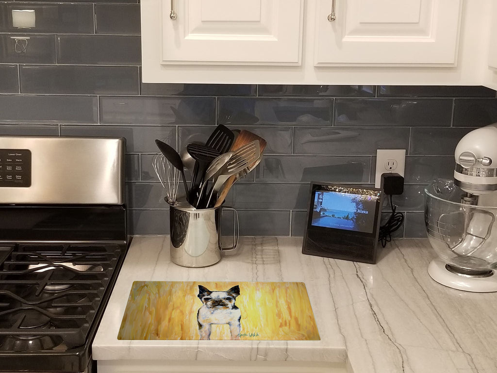 Boston Terrier Walker Two Cutting Board Tempered Glass Kitchen Cutting Surface, Heat Resistant Chopping, Non-Slip Feet, Food Prep & Serving