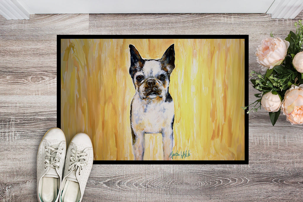 Boston Terrier Walker Two Doormat Indoor Outdoor 18H X 27W Front Door Mat Rugs for Entryway, Non Slip Washable