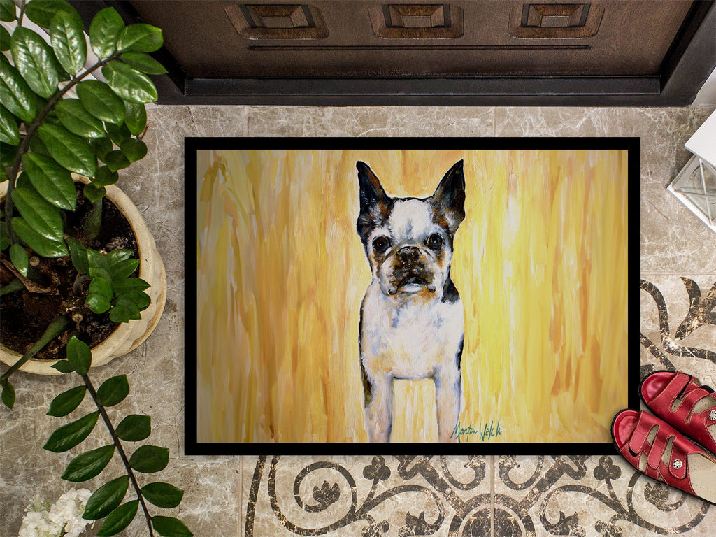 Boston Terrier Walker Two Doormat Indoor Outdoor 18H X 27W Front Door Mat Rugs for Entryway, Non Slip Washable