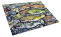 Wanna Be Fishin Cutting Board Tempered Glass Kitchen Cutting Surface, Heat Resistant Chopping, Non-Slip Feet, Food Prep & Serving