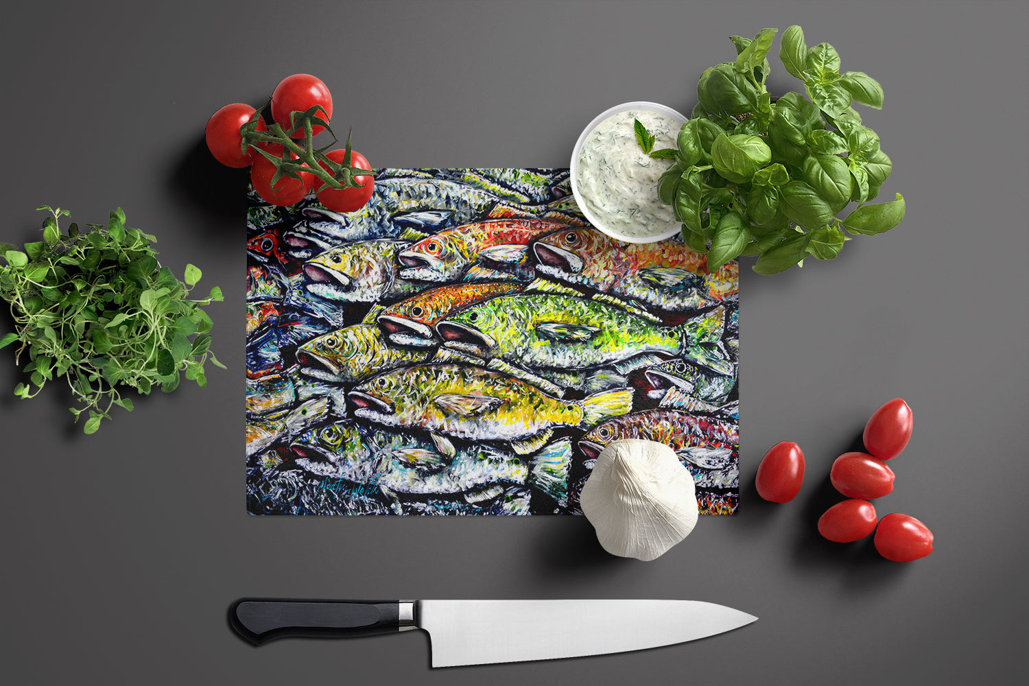 Wanna Be Fishin Cutting Board Tempered Glass Kitchen Cutting Surface, Heat Resistant Chopping, Non-Slip Feet, Food Prep & Serving